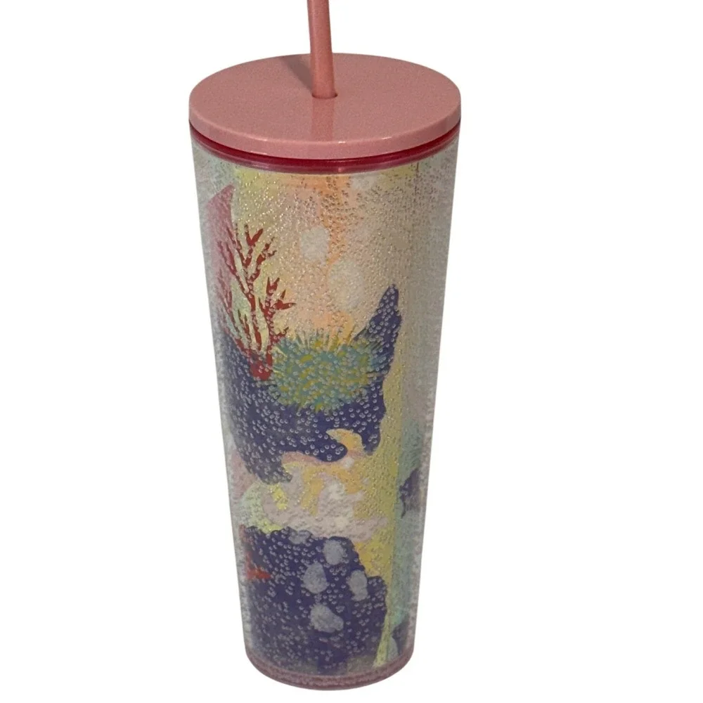 Starbucks 24oz Venti Cold Cup Tumbler Pink Coral Reef Bubble Texture Summer 2023